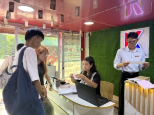 Staff welcome a student at Kanji Masters Academy Branch 3